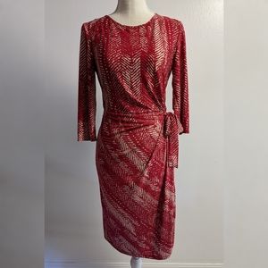 AA Studio Red Beige Wrap Style Dress Sz 6